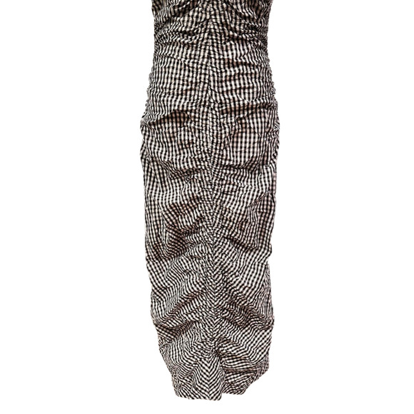 Zara Black & White Gingham Check Ruched High Back Slit Bodycon Dress Small - Picture 3 of 8